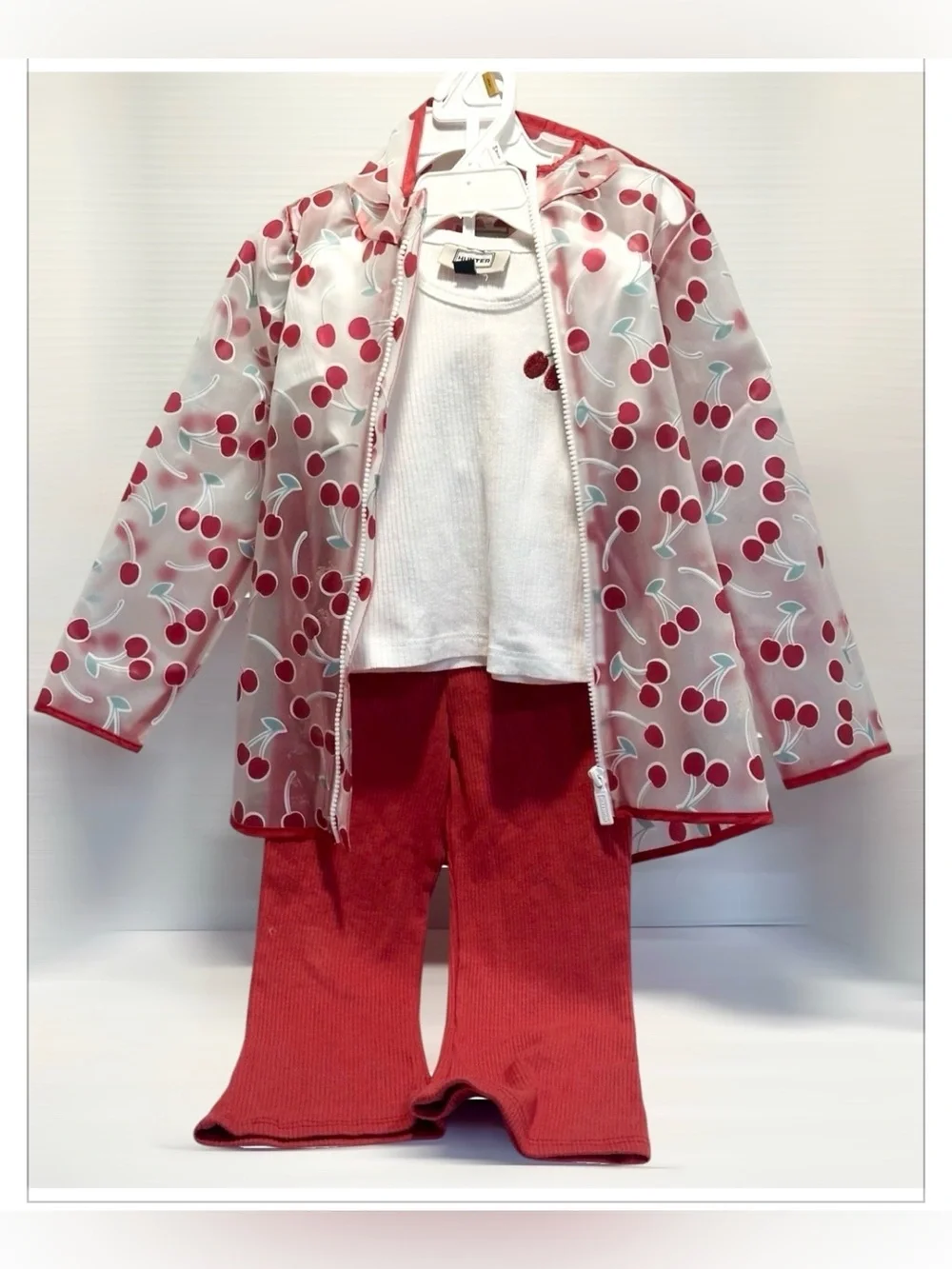 Hunter Kids Clear Cherry Raincoat Jacket Red/White 3 Piece Set - Size 3T